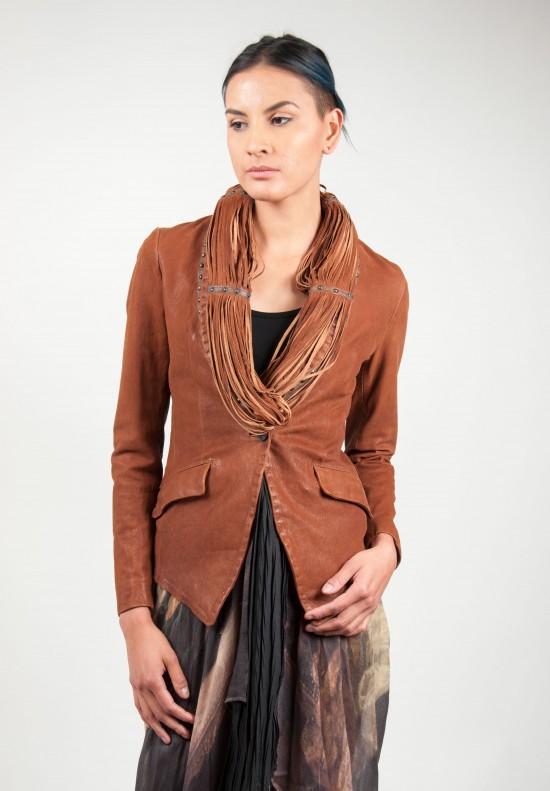 Share Spirit Fitted Fringe Leather Jacket in Brown | Santa Fe Dry