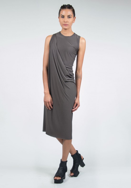 Rick Owens Asymmetrical Sleeveless Knit Dress in Darkdust