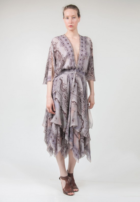  	Etro Ruffled Ornamental Silk Dress in Mauve