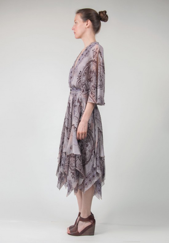  	Etro Ruffled Ornamental Silk Dress in Mauve