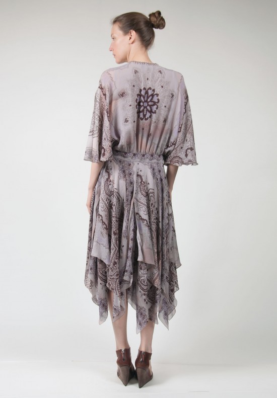  	Etro Ruffled Ornamental Silk Dress in Mauve