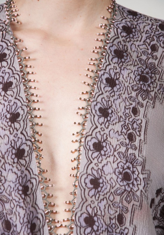  	Etro Ruffled Ornamental Silk Dress in Mauve