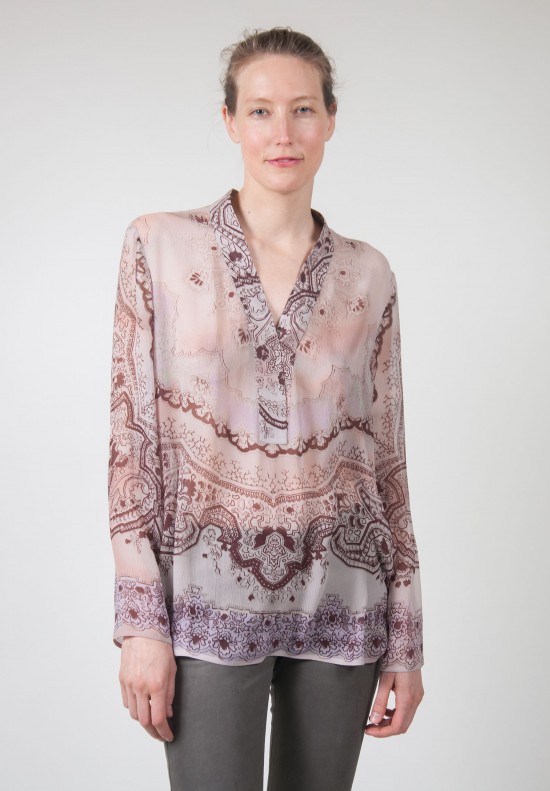  	Etro Sheer Flowy Silk Top in Mauve