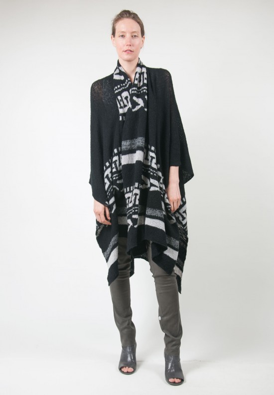 Casmari Aztec Cashmere Poncho in Black/Haze