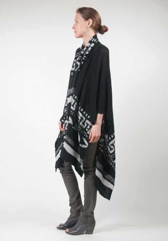 Casmari Aztec Cashmere Poncho in Black/Haze