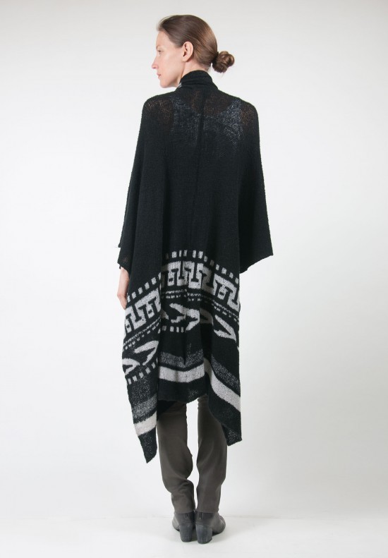 Casmari Aztec Cashmere Poncho in Black/Haze