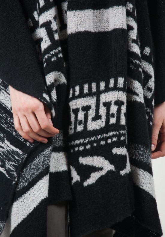 Casmari Aztec Cashmere Poncho in Black/Haze