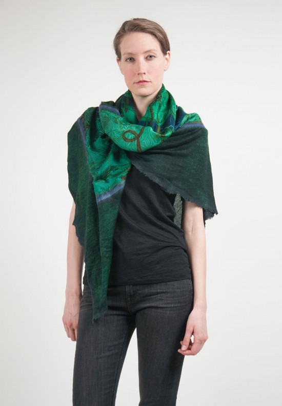 Avant Toi Felted Belt Printed Cashmere/Silk Scarf in Smeraldo | Santa ...