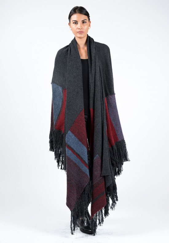  	Casmari Patchwork Cashmere Poncho in Charcoal/Selvedge/Russet Red