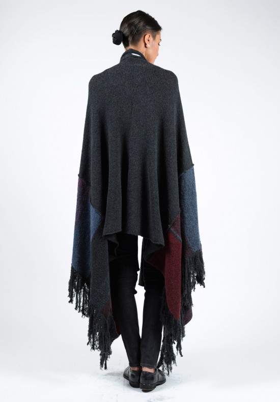  	Casmari Patchwork Cashmere Poncho in Charcoal/Selvedge/Russet Red