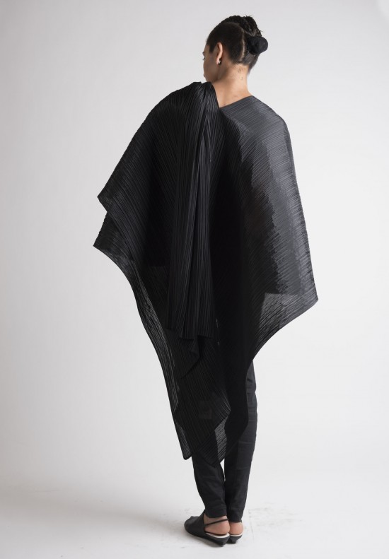 Issey Miyake Pleats Please Pleated Poncho in Black | Santa Fe Dry