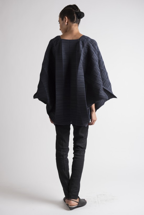 Issey Miyake Pleats Please Square Neck Top in Navy | Santa Fe Dry