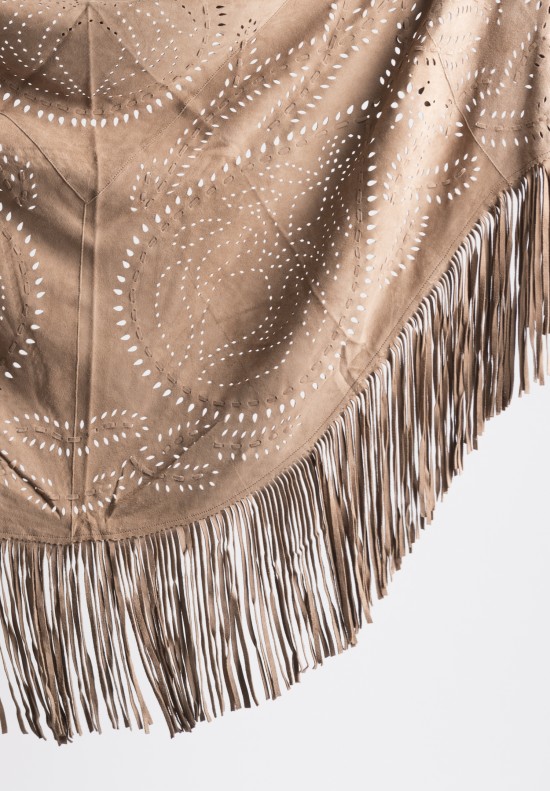  	Treasures Perforated Fringed Circular Suede Scarf/Shawl in Camel