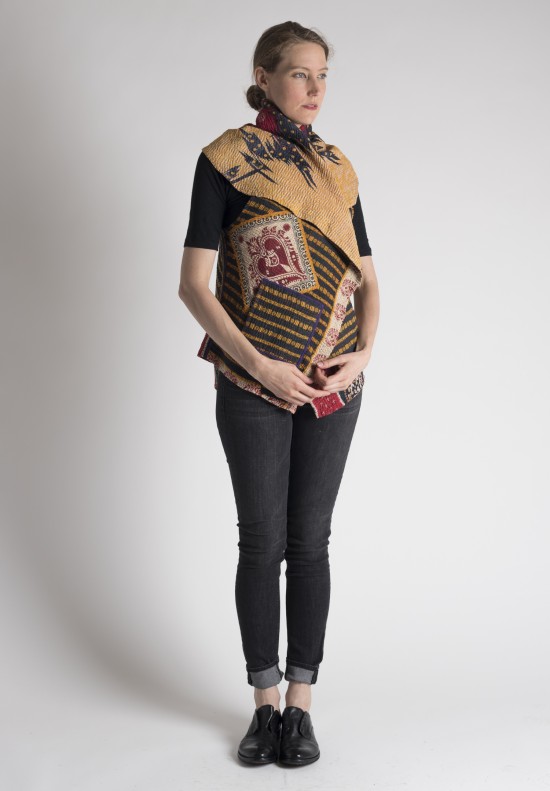  	Mieko Mintz Dot/Line Patterned Circular Short Kantha Vest in Yellow/Black