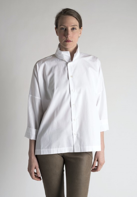 Eskandar Double Collared Imperial Mid Plus Shirt in White