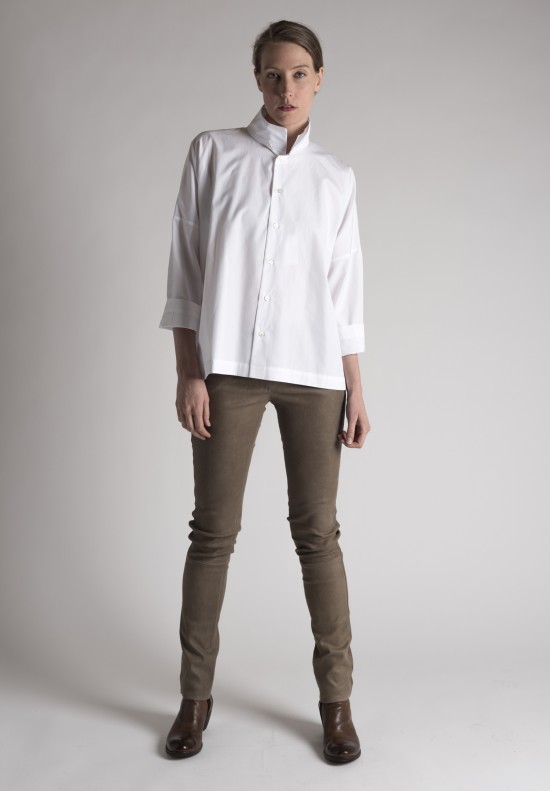 Eskandar Double Collared Imperial Mid Plus Shirt in White