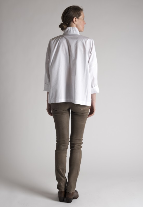 Eskandar Double Collared Imperial Mid Plus Shirt in White