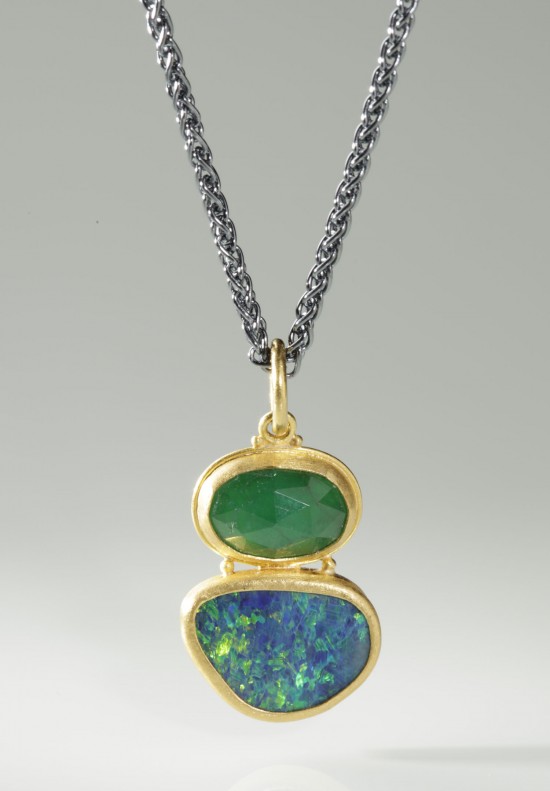 Lika Behar Rose Cut Emerald and Opal Sterling and 24k Gold Necklace