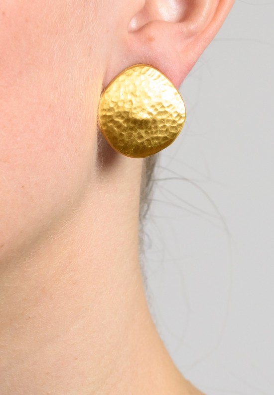 Lika Behar Hammered 24k Gold Button Omega Earrings	