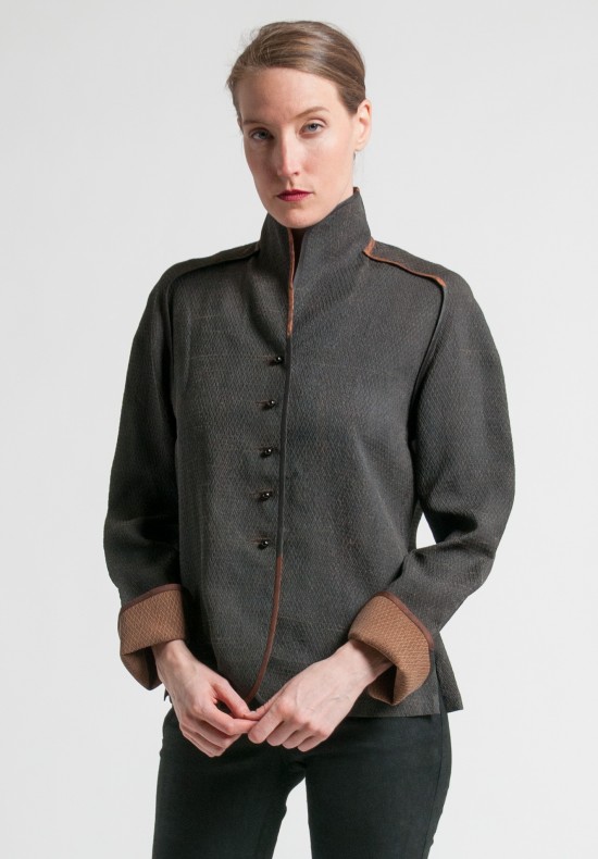 Sophie Hong Mandarin Collar Textured Silk Top in Black | Santa Fe Dry ...