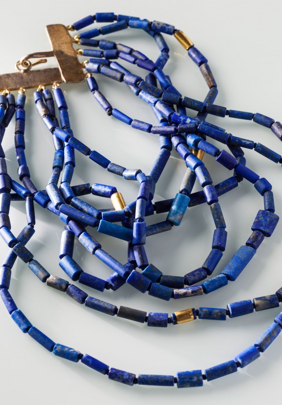  	Heike Grebenstein Seven Strand Afghan Lapis Lazuli Bead Gold Plated Necklace