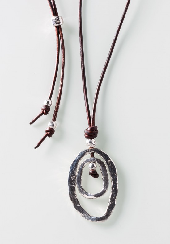  	Lauren & Gracia Brown Leather Sterling Silver Hollow Pendant