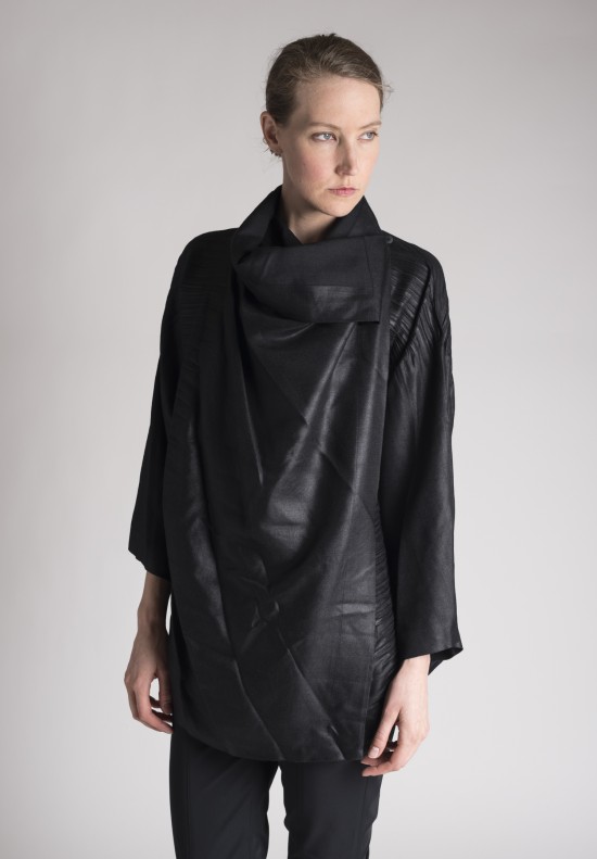  	Issey Miyake Semi Pleated Shawl Collar Jacket in Black