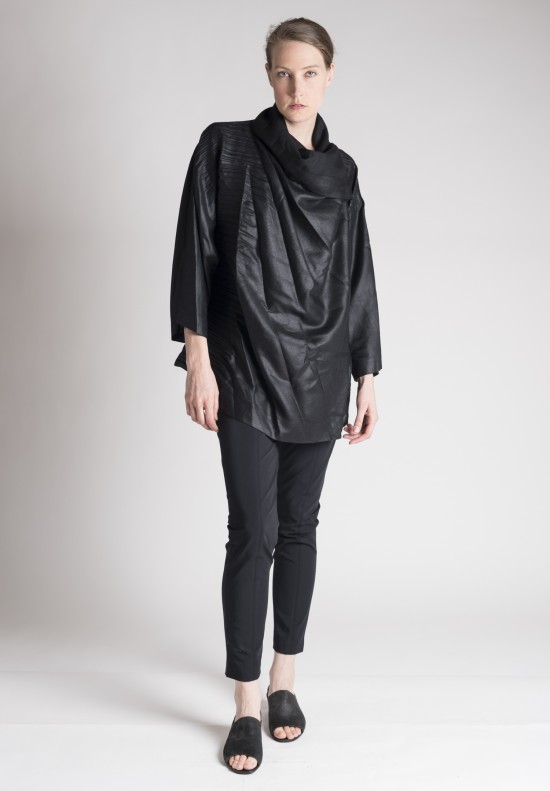  	Issey Miyake Semi Pleated Shawl Collar Jacket in Black