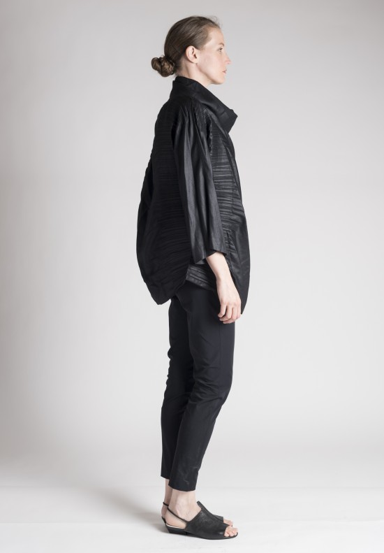  	Issey Miyake Semi Pleated Shawl Collar Jacket in Black