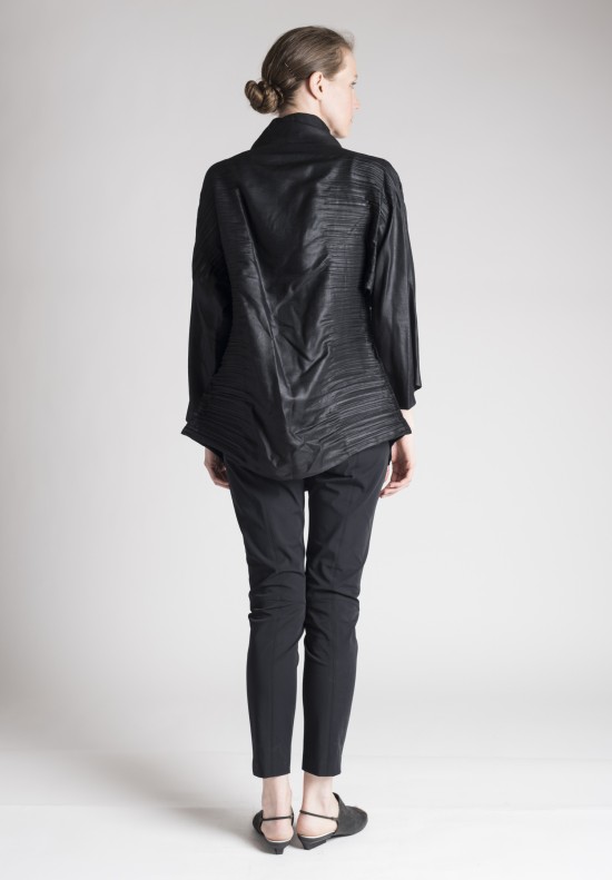  	Issey Miyake Semi Pleated Shawl Collar Jacket in Black