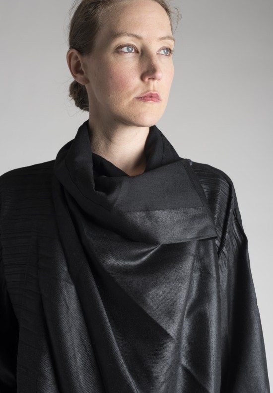  	Issey Miyake Semi Pleated Shawl Collar Jacket in Black