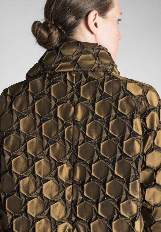  	Issey Miyake Hexagonal Pleated Jacket in Gold