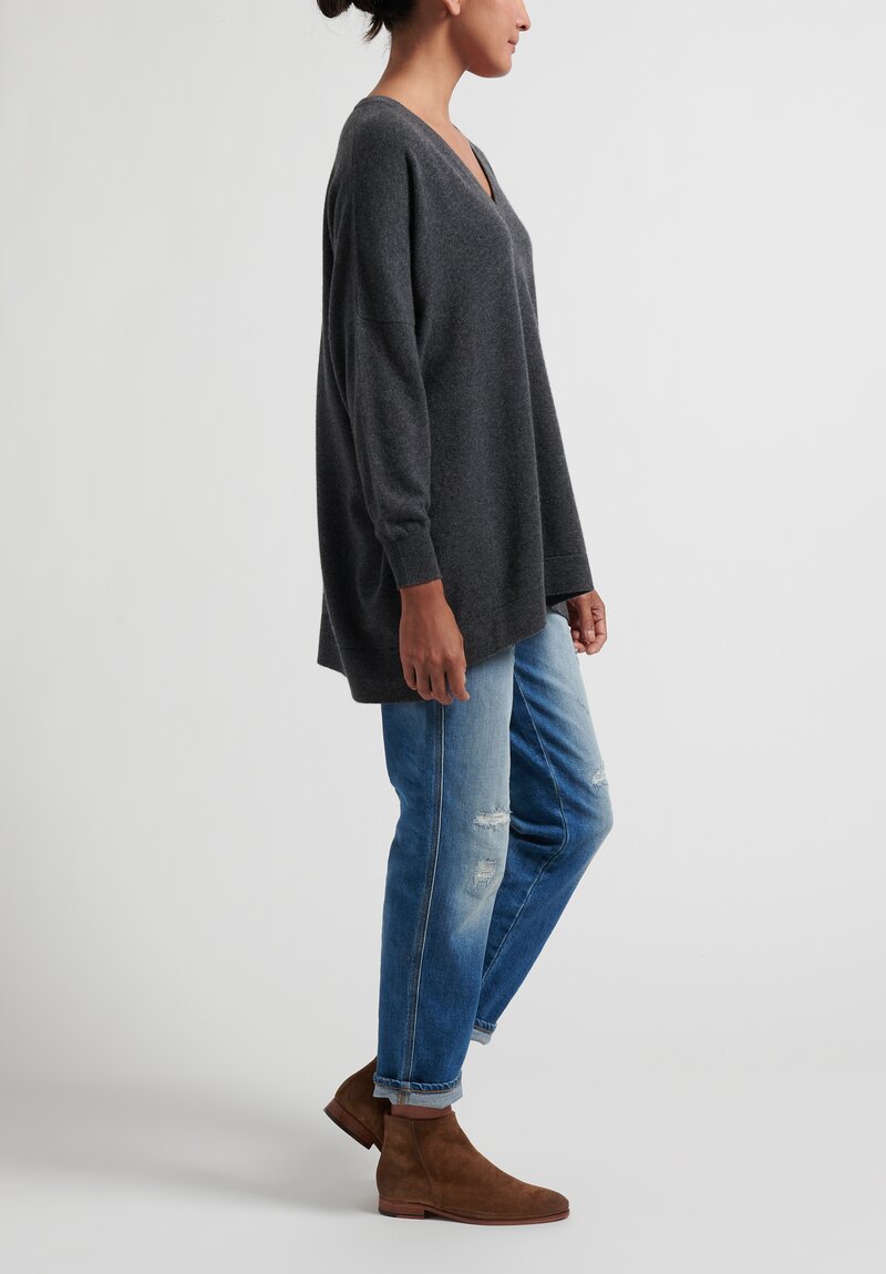 Hania by Anya Cole V-Neck Cashmere Sweater in Derby Grey	