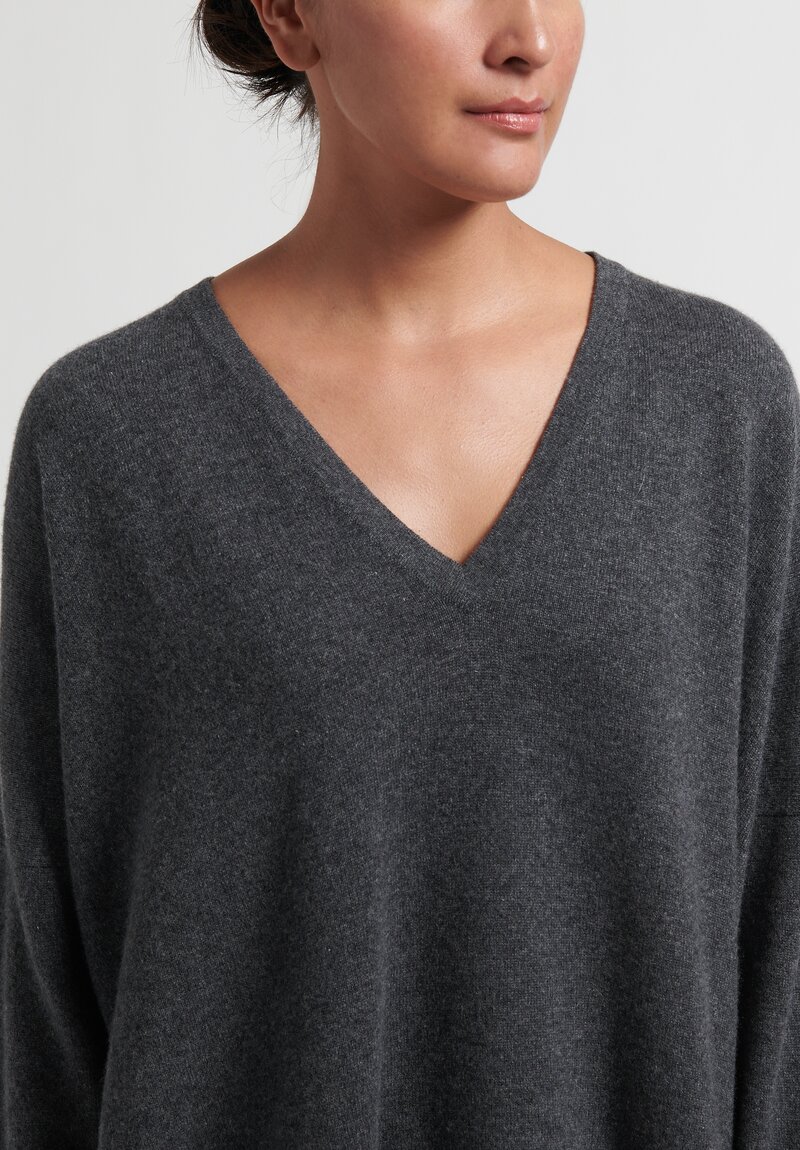 Hania by Anya Cole V-Neck Cashmere Sweater in Derby Grey	