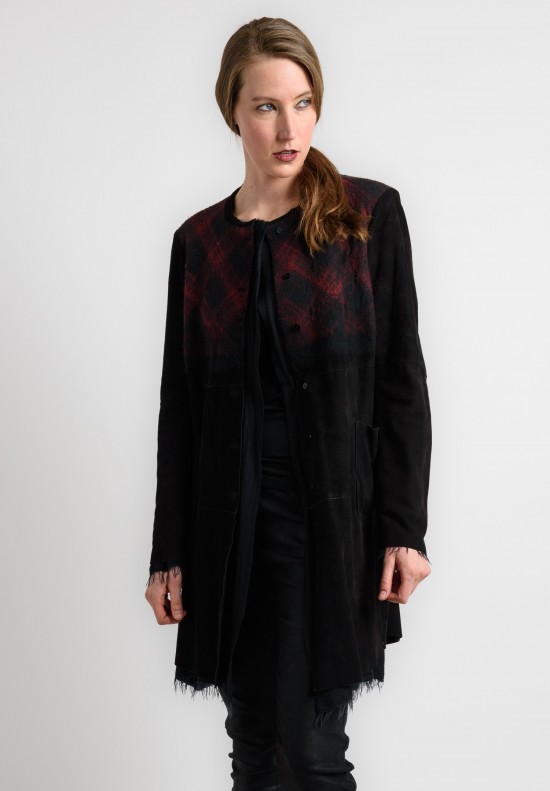 Gimo's Plaid Suede Jacket in Red/Black	