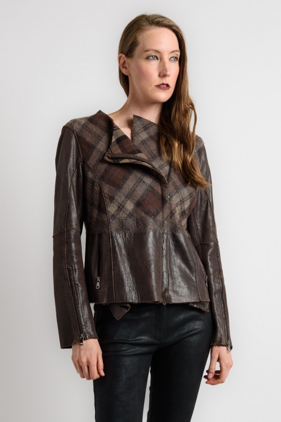 Gimo's Plaid Lamb Leather Jacket in Brown	
