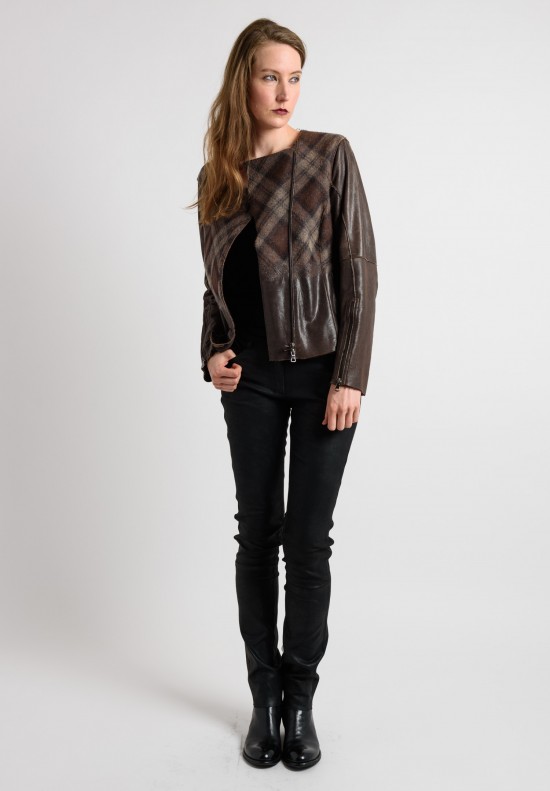 Gimo's Plaid Lamb Leather Jacket in Brown	