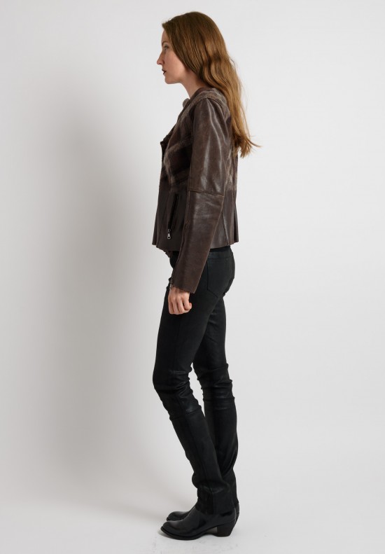 Gimo's Plaid Lamb Leather Jacket in Brown	