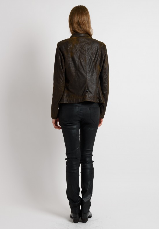 Gimo's Distressed Leather Jacket in Dark Brown	