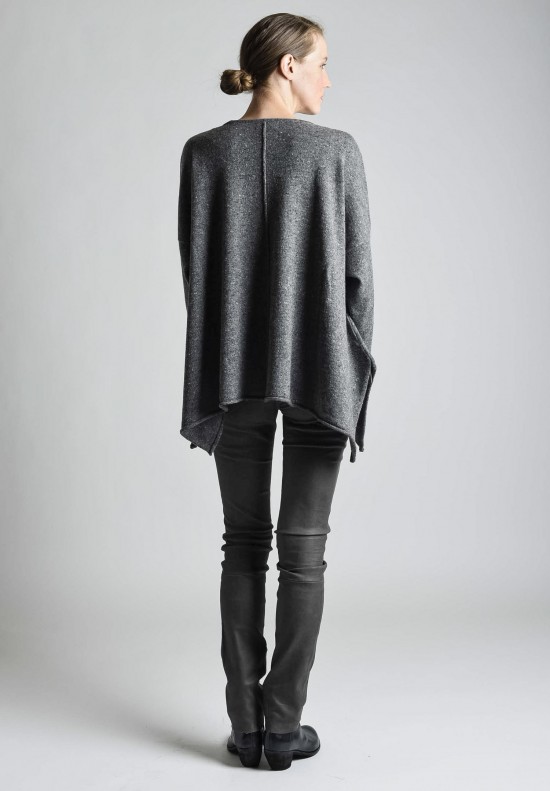Eskandar Beateu Neck Ultrafine Tweed Mid Plus Sweater in Mid Grey