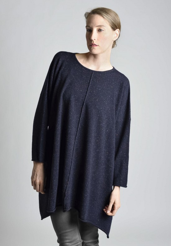  	Eskandar Beateu Neck Ultrafine Tweed Long Plus Plus Sweater in Navy
