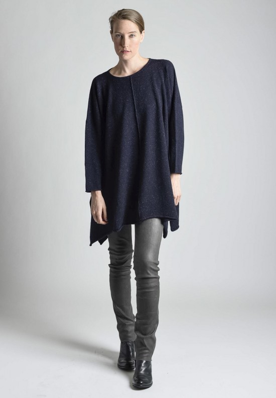  	Eskandar Beateu Neck Ultrafine Tweed Long Plus Plus Sweater in Navy