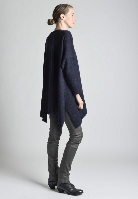  	Eskandar Beateu Neck Ultrafine Tweed Long Plus Plus Sweater in Navy
