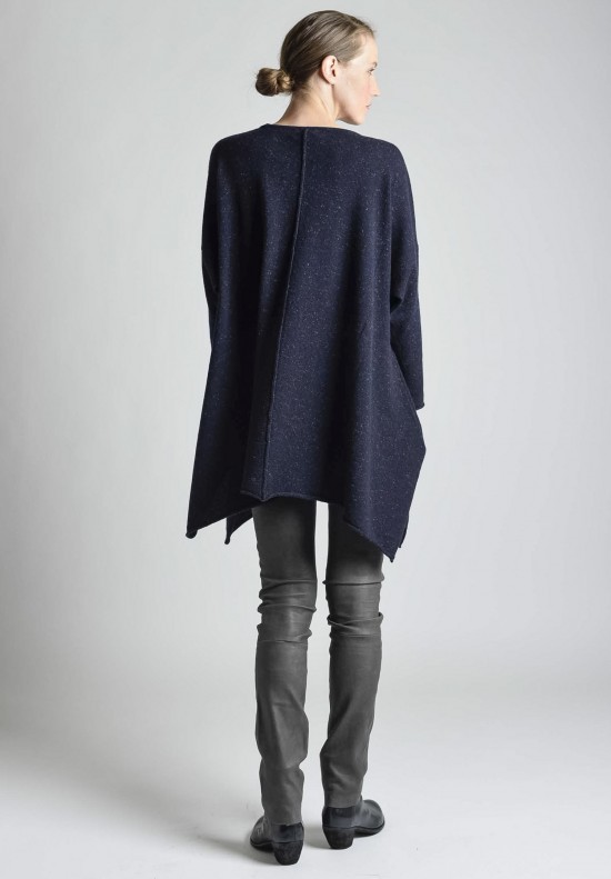  	Eskandar Beateu Neck Ultrafine Tweed Long Plus Plus Sweater in Navy