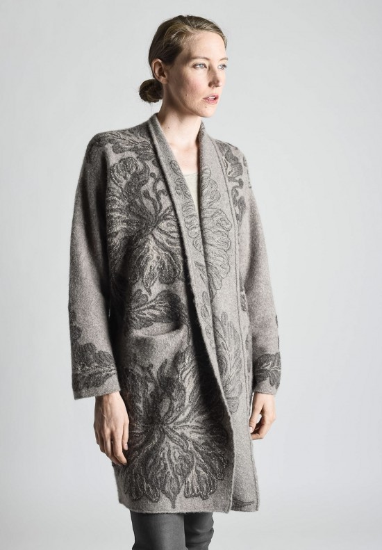 Lainey Keogh Floral Embroidered Open Cardigan in Taupe | Santa Fe Dry ...