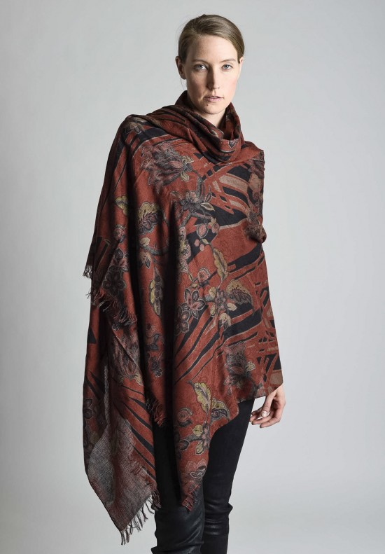 Etro Floral Pattern Modal/Wool/Silk Shawl in Rust	
