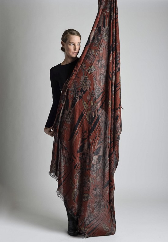 Etro Floral Pattern Modal/Wool/Silk Shawl in Rust	