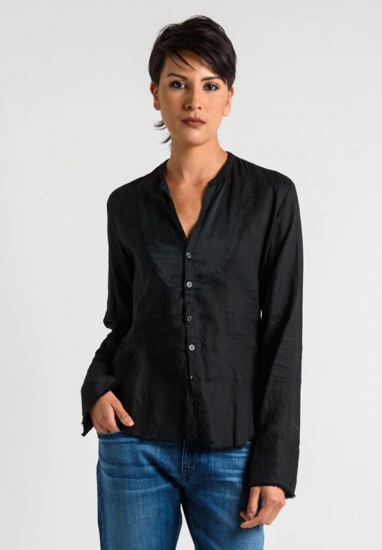 Greg Lauren Silk Bib Studio Shirt in Black	