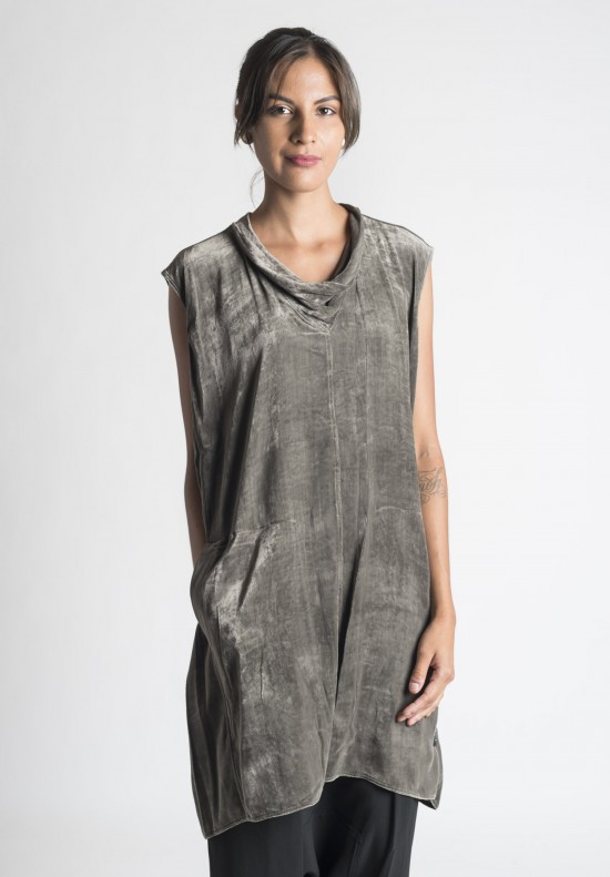 Rick Owens Abito Cowled Crushed Velvet Tunic in Darkdust 