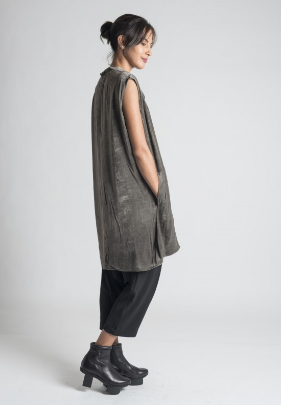 Rick Owens Abito Cowled Crushed Velvet Tunic in Darkdust 